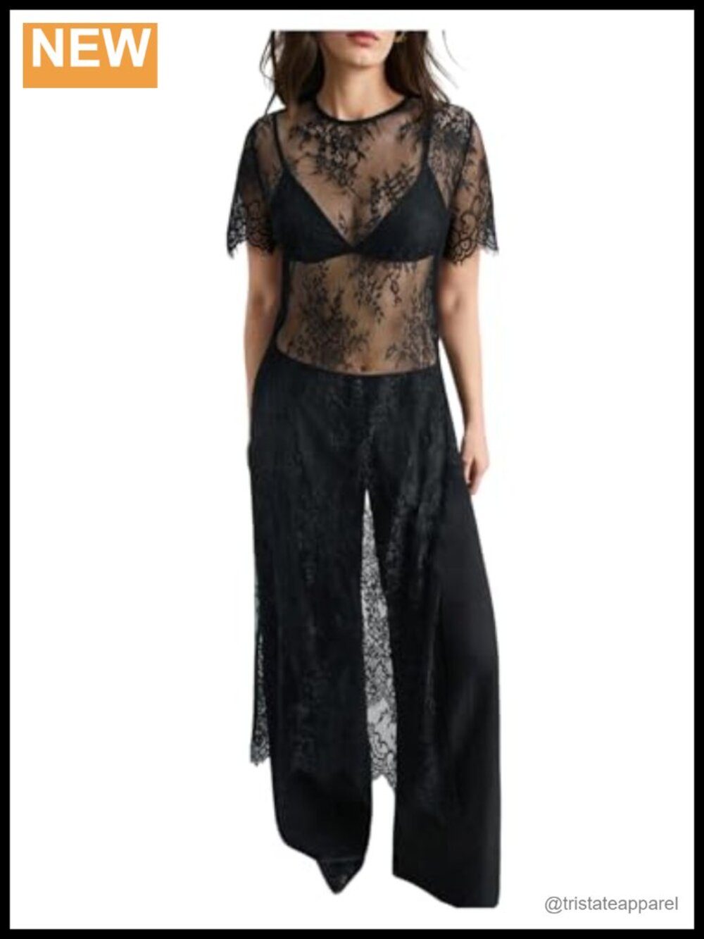 Women's Sheer Lace Mesh Blouse Crew Neck Short Sleeve Party Top